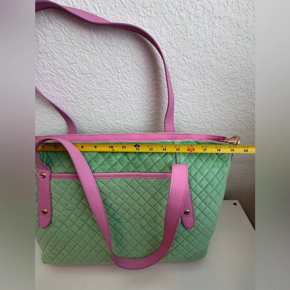 Juicy Couture Mint Green and Pink Quilted Tote